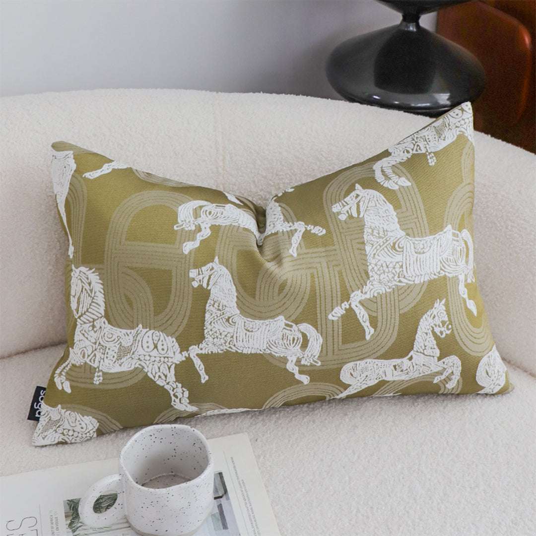 SOGA 2X 35cm Vintage Olive Green White Horse Pattern Throw Pillow $ 142