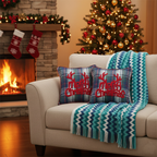 SOGA Christmas Bundle – 2 Multicolor Plaid Antler Pillow & Blue Zigzag Knitted Throw Blanket $ 175