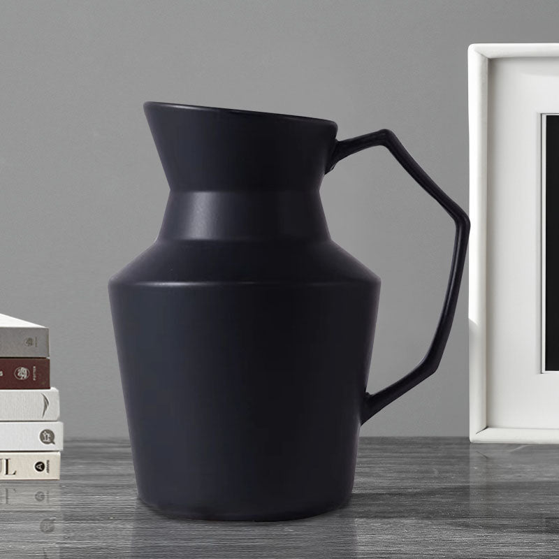 SOGA 2X 23.5x19.5cm Ornament Black Modern Vase Pitcher with Angular Handle Sleek Minimalist for Home Decor