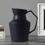SOGA 2X 23.5x19.5cm Ornament Black Modern Vase Pitcher with Angular Handle Sleek Minimalist for Home Decor