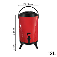 SOGA 8X 12L Stainless Steel Insulated Milk Tea Barrel Hot and Cold Beverage Dispenser Container with Faucet Red