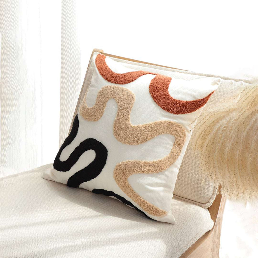 SOGA 2X 45cm Cream Black Geometric Squiggly Pattern Throw Pillow $ 129
