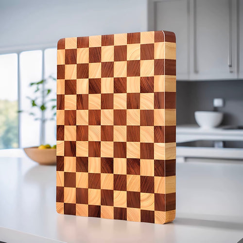 SOGA 40cm Premium Checkered Pattern Wooden Multi-Wood Cutting Board
