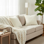 SOGA Home & Living Bundle – 2 White Rabbit Fur Pillow & Pearl White Velvet Throw Blanket