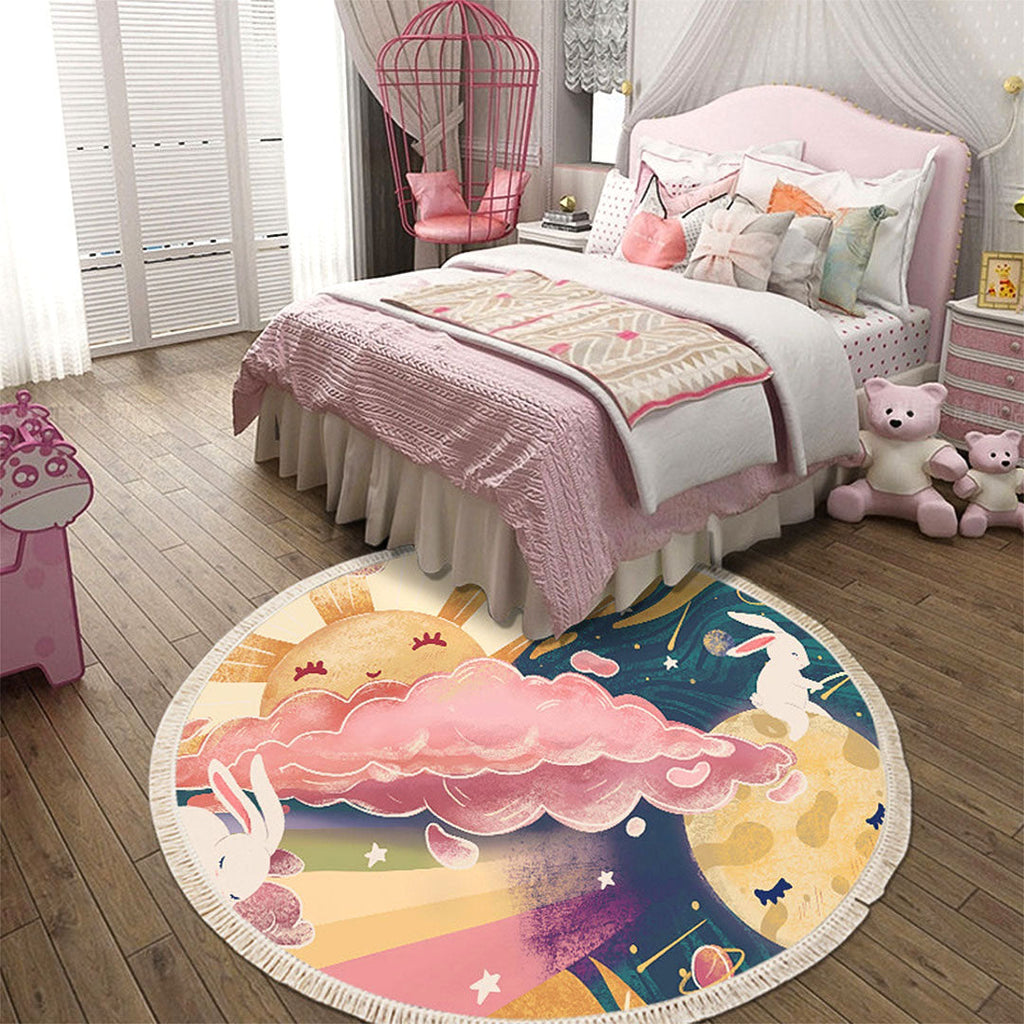 SOGA 2X 120cm Round Tassels Carpet Sky Landscape Clouds Boho Circle Area Rugs Home Decor