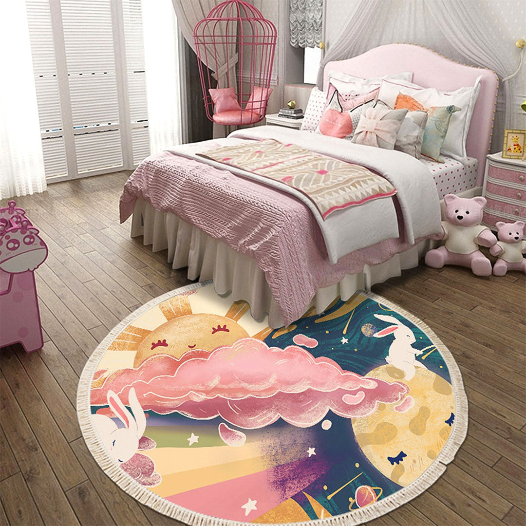 SOGA 2X 120cm Round Tassels Carpet Sky Landscape Clouds Boho Circle Area Rugs Home Decor