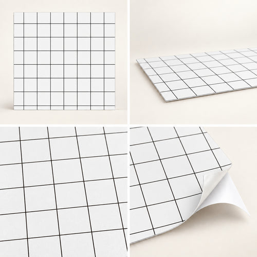 SOGA Peel & Stick Floor and Wall Tiles 60 x 60cm 10 Pack White Grid Tile Look
