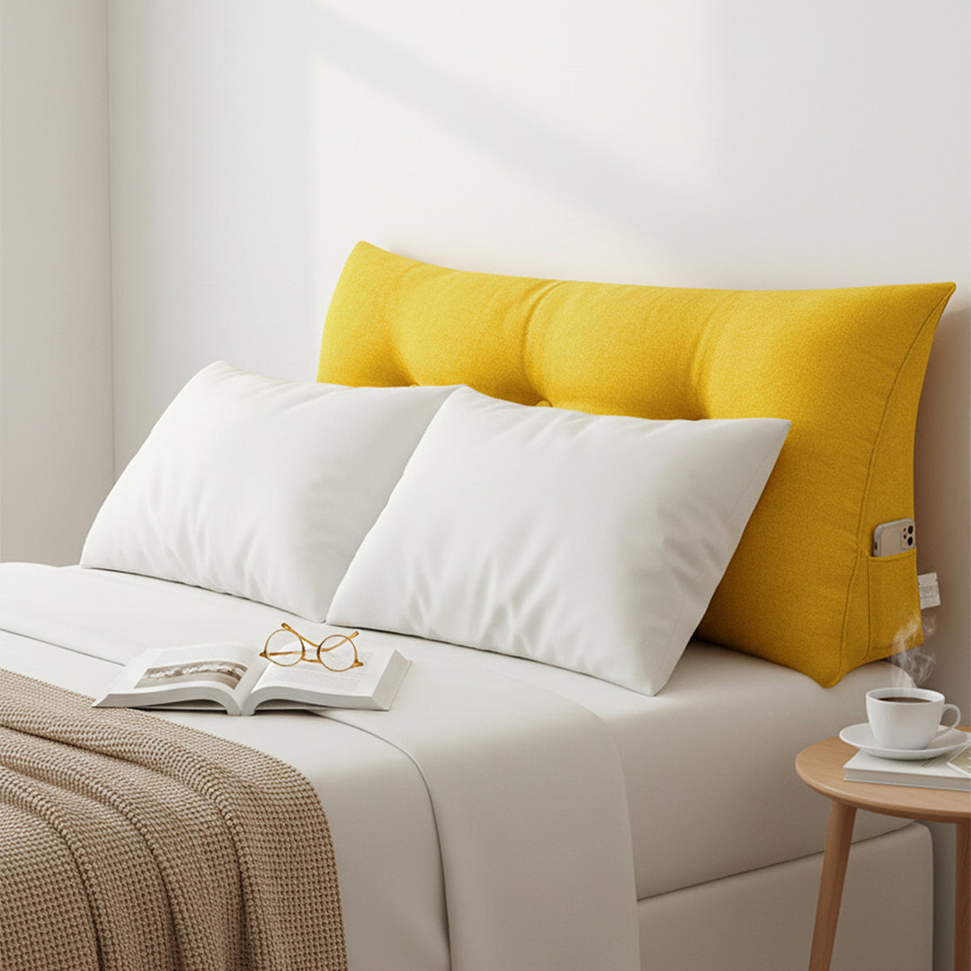 SOGA 2X 100cm Yellow Triangular Wedge Bed Pillow Headboard Backrest Bedside Tatami Cushion Home Decor