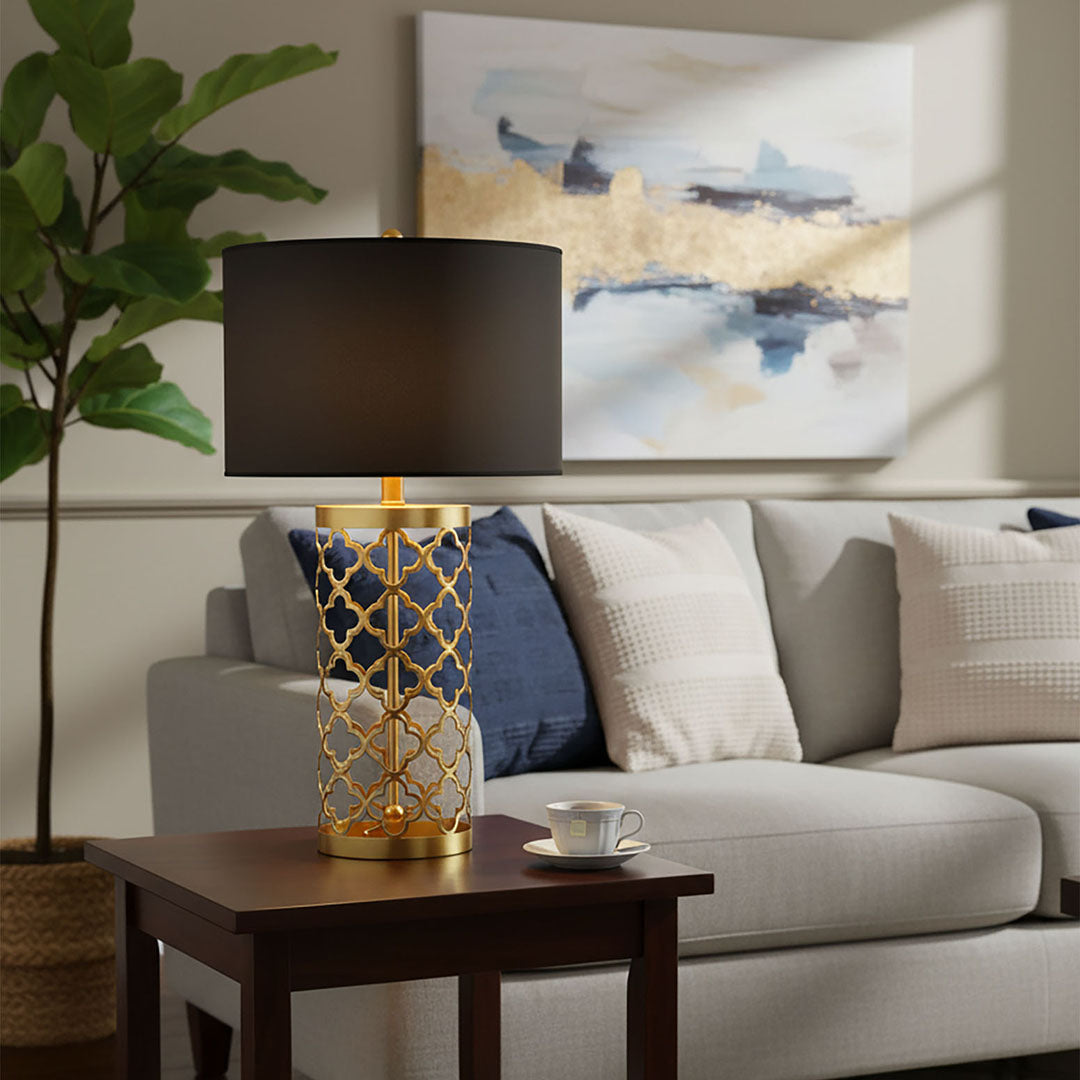 SOGA 2X Golden Hollowed Out Base Table Lamp with Dark Shade