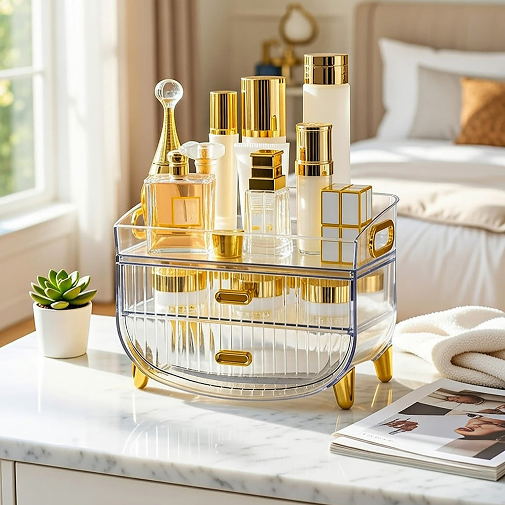 SOGA 3 Tier Transparent Multifunctional Countertop Cosmetic Storage Makeup Skincare Holder Jewelry Cabinet Bathroom Desk Drawer Vanity Organiser