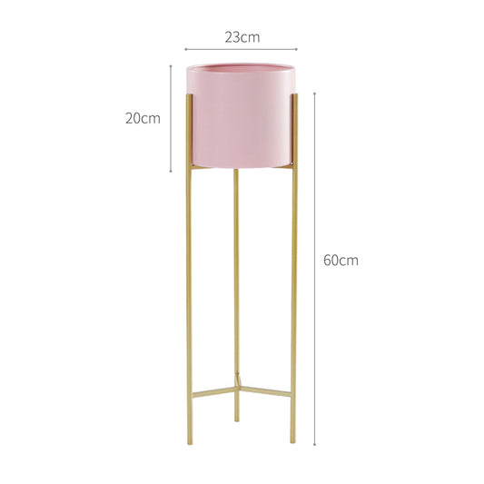 SOGA 2 Layer 60cm Gold Metal Plant Stand with Pink Flower Pot Holder Corner Shelving Rack Indoor Display