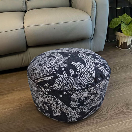 SOGA 50x30cm Black Round Soft Pouffe Seat Cushion Elegant Home Accent Décor Stylish Footstool