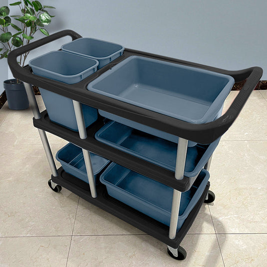 SOGA 3-Tier Commercial Soiled Food Trolley Dirty Plate Cart Five Buckets Kitchen Food Utility