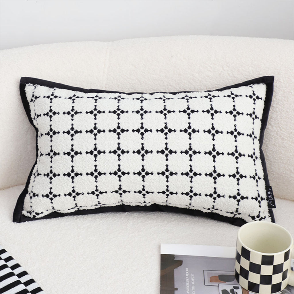 SOGA 2X 35cm Moroccan Black Cross Pattern Black Trim Decorative Throw Pillow