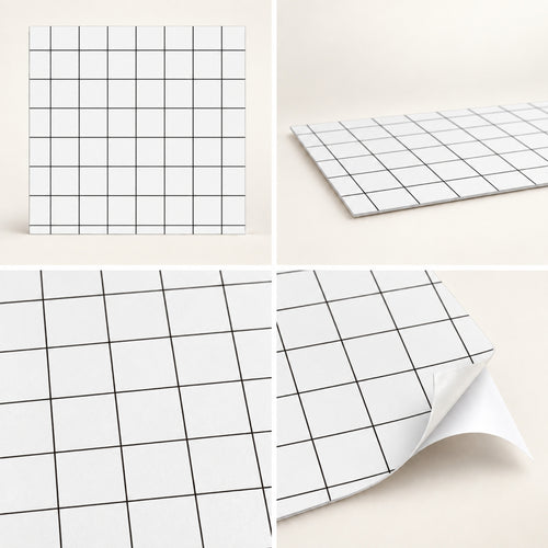 SOGA Peel & Stick Floor and Wall Tiles 60 x 60cm 10 Pack White Grid Tile Look