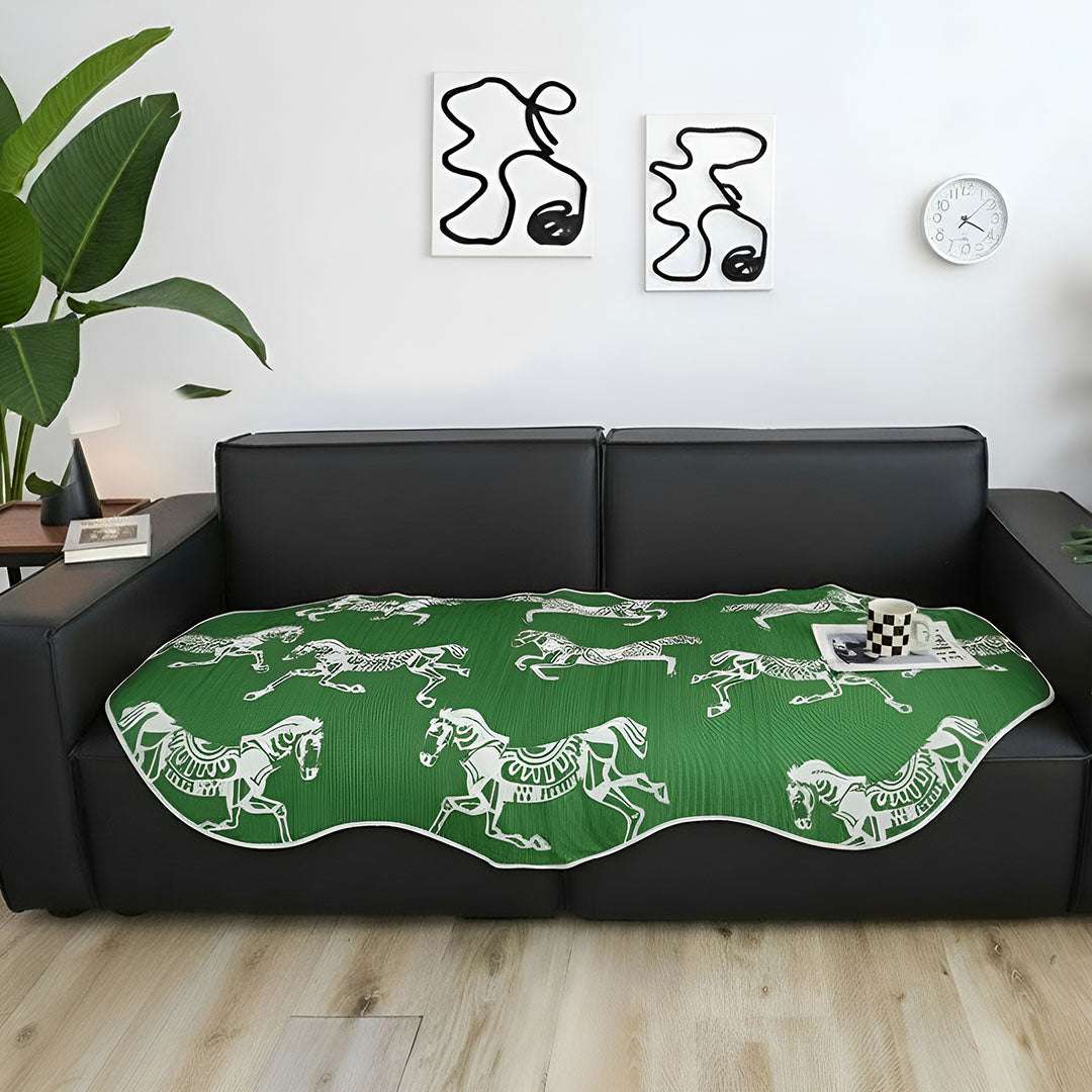 SOGA Two-Seater Green Horse Print 90x180cm Throw Blanket Sofa Cover $ 111