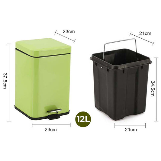 SOGA 4X Foot Pedal Stainless Steel Rubbish Recycling Garbage Waste Trash Bin Square 12L Green
