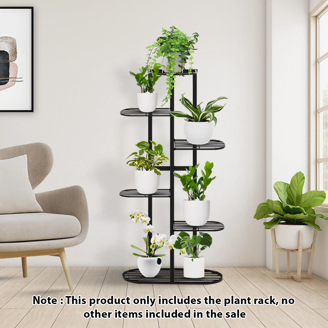 SOGA 2X 7 Tier 8 Pots Black Metal Plant Rack Flowerpot Storage Display Stand Holder Home Garden Decor