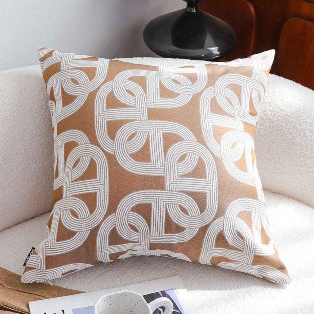 SOGA 2X 50cm Artistic Camel Brown White Geometric Pattern Throw Pillow $ 142