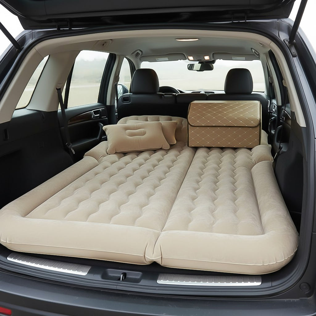 SOGA Car Bundle A – Beige Leather Collapsible Trunk Organizer & Inflatable Boot Mattress