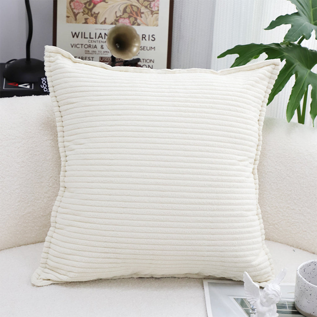 SOGA 50cm Beige Throw Pillow Warm Wabi-sabi Striped Corduroy Square For Home Decor