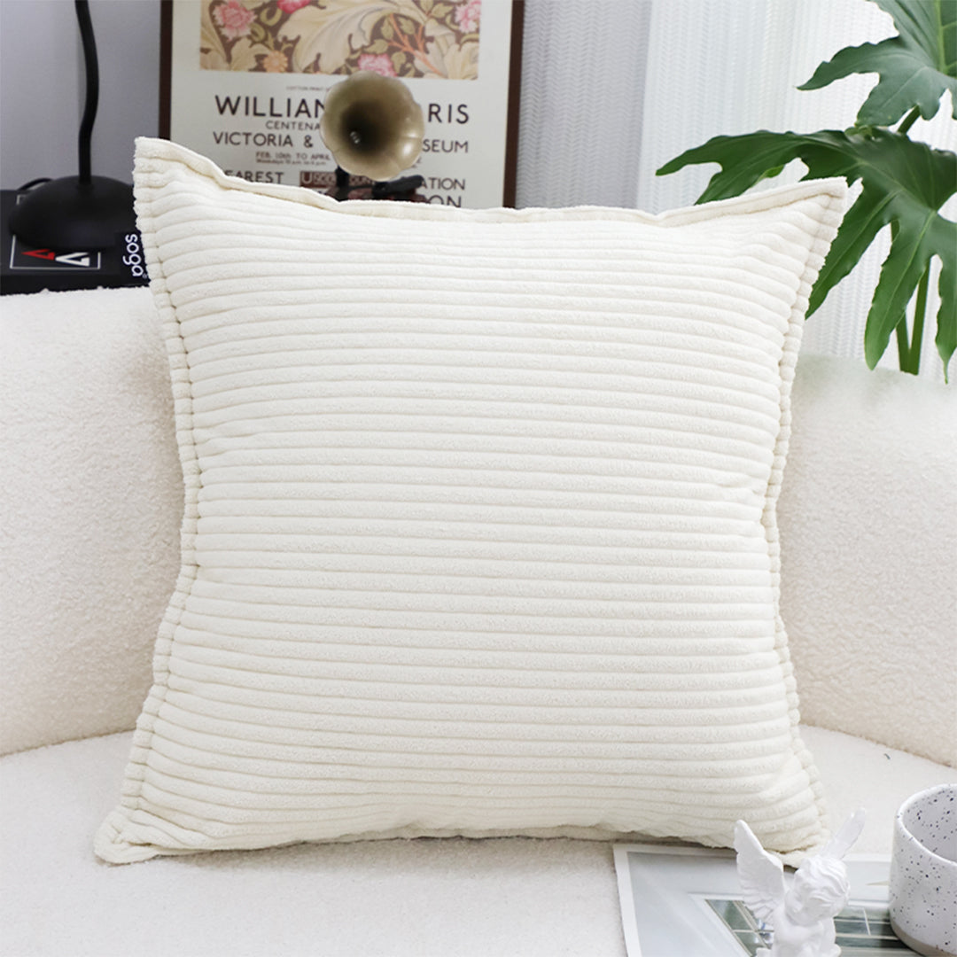 SOGA 50cm Beige Throw Pillow Warm Wabi-sabi Striped Corduroy Square For Home Decor
