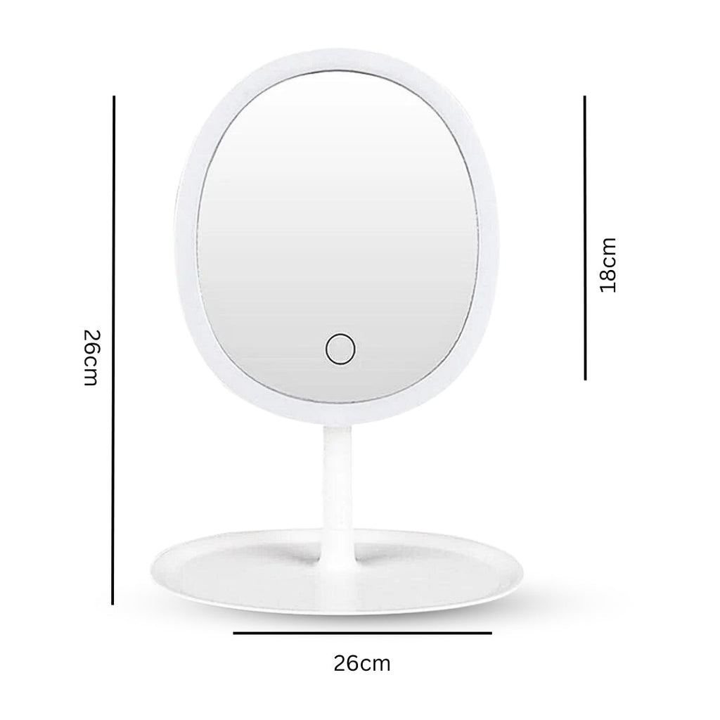 SOGA 2X 26cm White Oval Smart LED Makeup Bedroom Table Vanity Mirror Tricolor Adjustable Light
