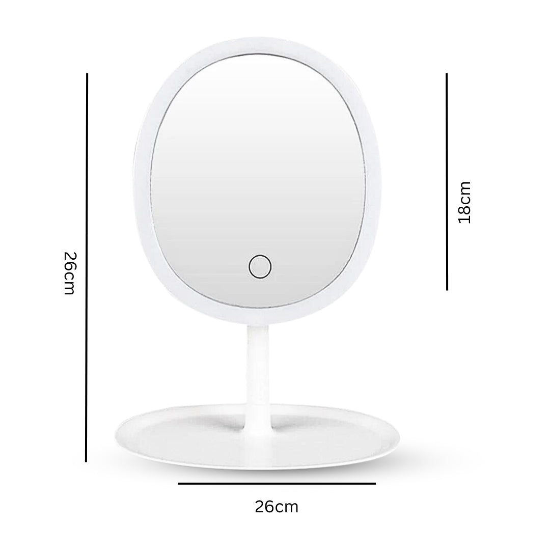 SOGA 2X 26cm White Oval Smart LED Makeup Bedroom Table Vanity Mirror Tricolor Adjustable Light