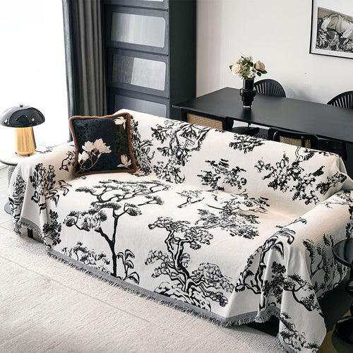 SOGA Three-seater White Sofa Cover Tree Print 180x340cm Polyester