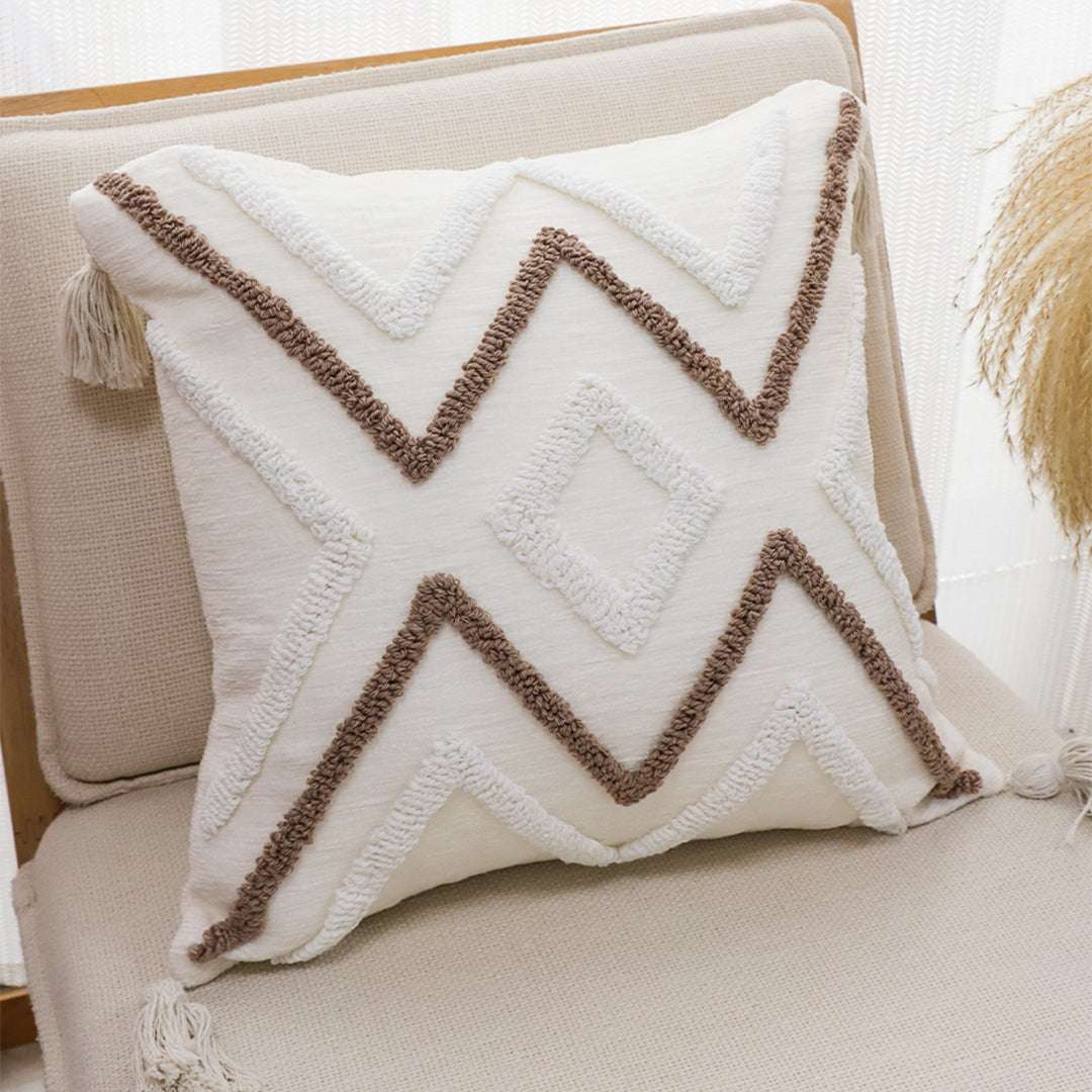 SOGA 2X Boho Tufted Cushion 45cm Tassel White Brown Geometric Decorative Throw Pillow $ 140