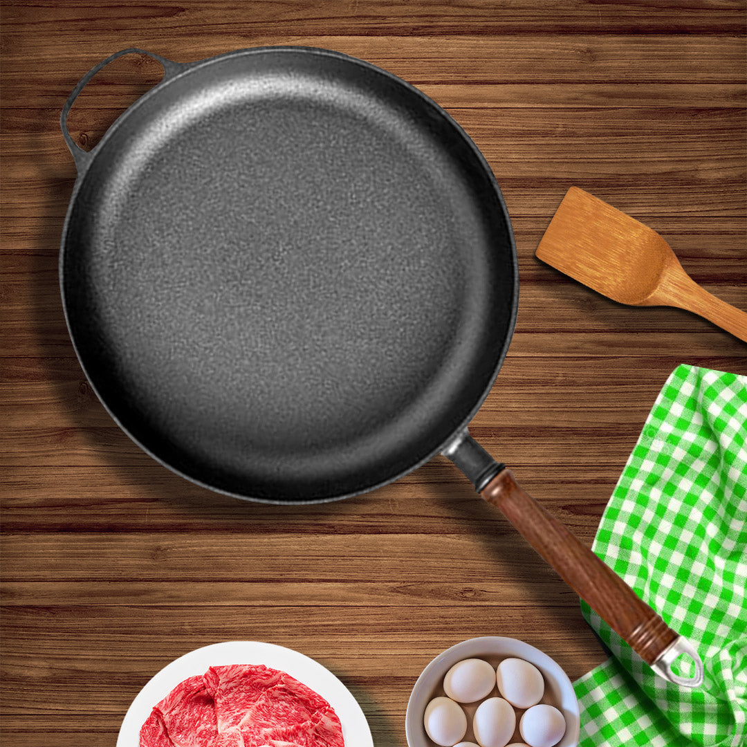 SOGA 29cm Round Cast Iron Frying Pan Skillet Steak Sizzle Platter with Helper Handle