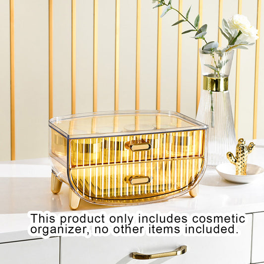 SOGA 2X 2 Tier Golden Yellow Multifunctional Countertop Cosmetic Storage Makeup Skincare Holder Jewelry Cabinet Bathroom Desk Drawer Vanity Organiser