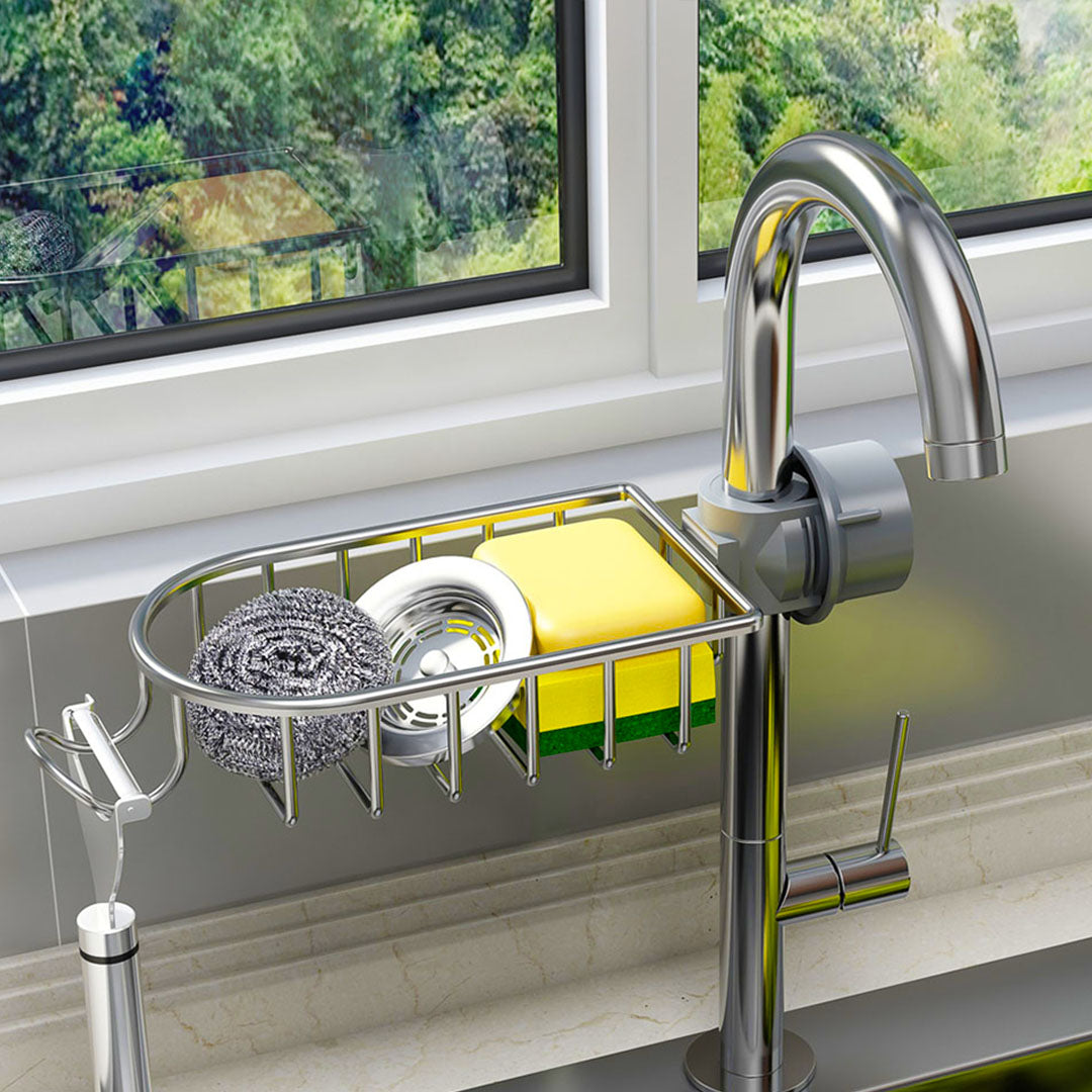 SOGA Silver Single Kitchen Sink Organiser Faucet Soap Sponge Caddy Rack Storage Drainer