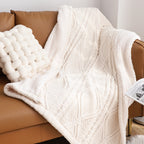 SOGA 2X 200x230cm Throw Blanket White Chenille Fleece Knitted Fabric on One Side Soft Suede