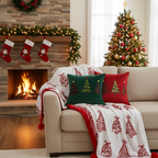 SOGA Christmas Bundle – Green & Burgundy Embroidered Tree Pillows & Red Holiday Throw Blanket $ 206