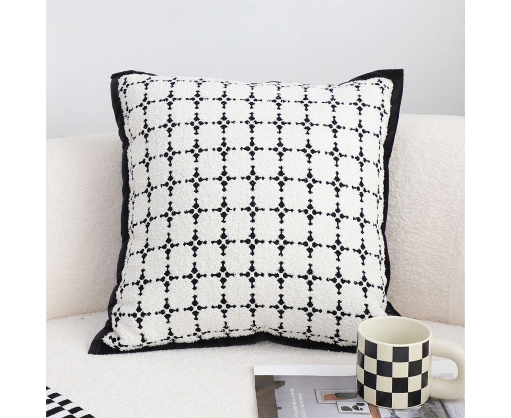 SOGA 50cm Moroccan Black Cross Pattern Black Trim Decorative Throw Pillow