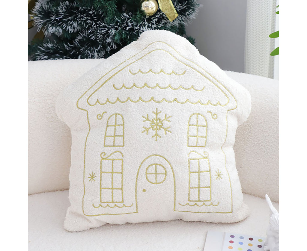 SOGA 40x45cm Festive White Christmas House Shaped Holiday Throw Pillow