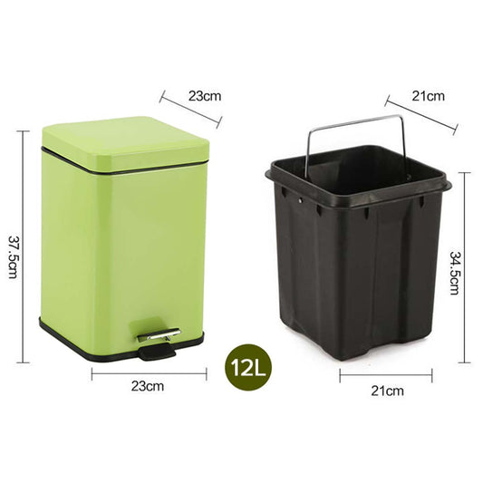 SOGA Foot Pedal Stainless Steel Rubbish Recycling Garbage Waste Trash Bin Square 12L Green
