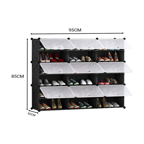 SOGA 6 Tier 3 Column Shoe Rack Organizer Sneaker Footwear Storage Stackable Stand Cabinet Portable Wardrobe with Cove