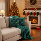 SOGA Christmas Bundle – 2 Teal Christmas Tree Pillow & Dark Green Cozy Striped Throw Blanket $ 178