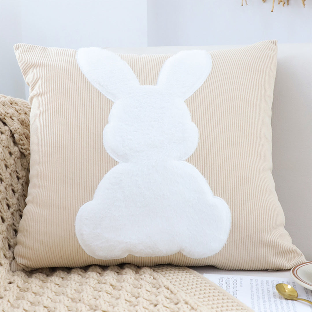 SOGA 2X 45cm Throw Pillow Light Tan Square Cushion with Soft White Rabbit Design Decorative Home Decor