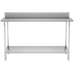 SOGA Commercial Catering Kitchen Stainless Steel Prep Work Bench Table with Back-splash 150*70*85cm