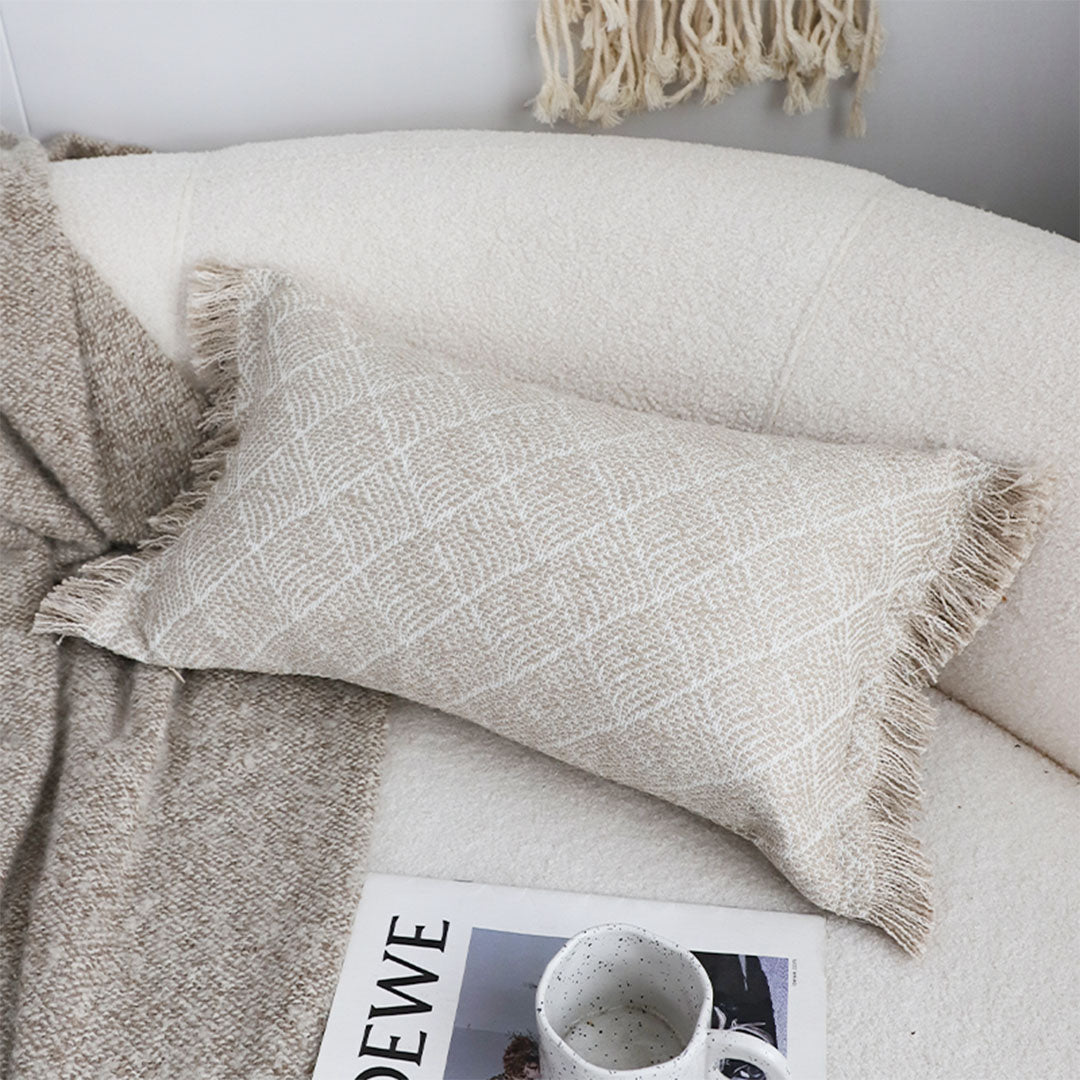 SOGA 2X 35cm Rectangular Natural Woven Diamond Pattern Fringe Trim Throw Pillow