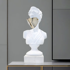 SOGA 45cm White Resin Bust – Gold Striped Mask Sculpture