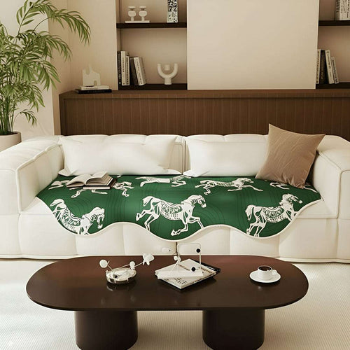 SOGA Four-Seater Green Horse Print 90x260cm Throw Blanket Sofa Cover $ 144