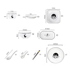 SOGA White Antler Printed Ceramic Dinnerware Set Crockery Soup Bowl Plate Server Kitchen Home Decor Set of 34