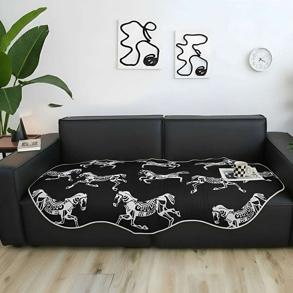 SOGA Two-Seater Black Horse Print 90x180cm Throw Blanket Sofa Cover $ 111