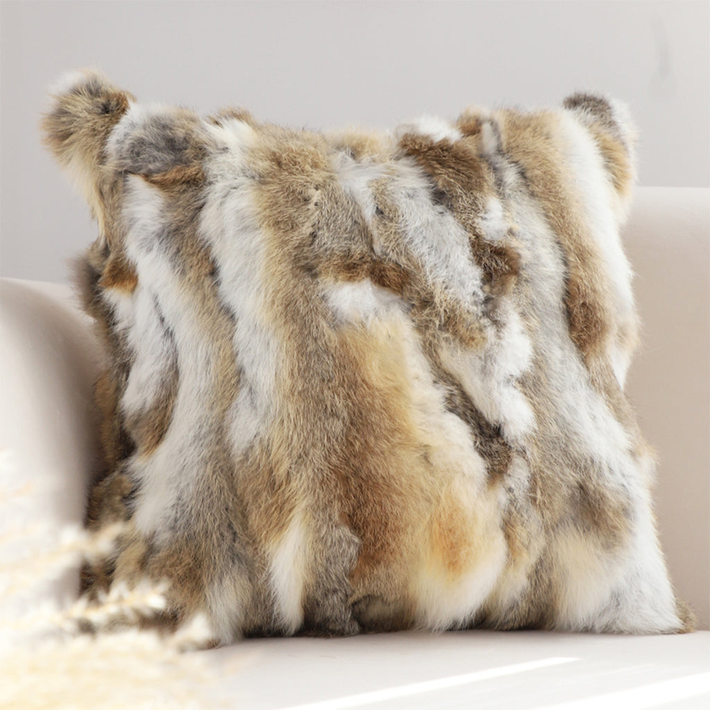 SOGA 2X 45cm Throw Pillow Coffee Rabbit Fur Square Warm Cozy Decorative Cushion Home Decor