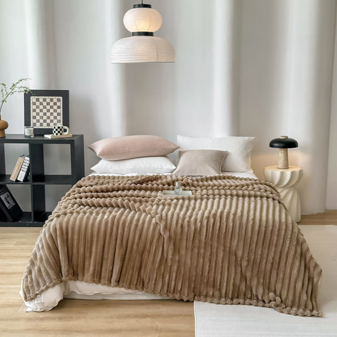 SOGA 2x 150x200cm Warm & Cozy Flannel Polyester Throw Blanket Light Brown