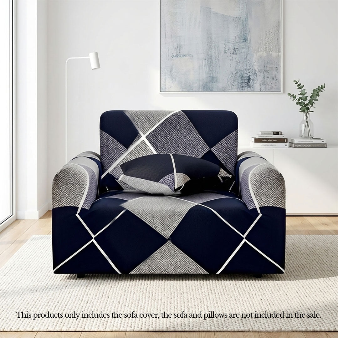 SOGA 1-Seater Checkered Sofa Cover Couch Protector High Stretch Lounge Slipcover Home Decor